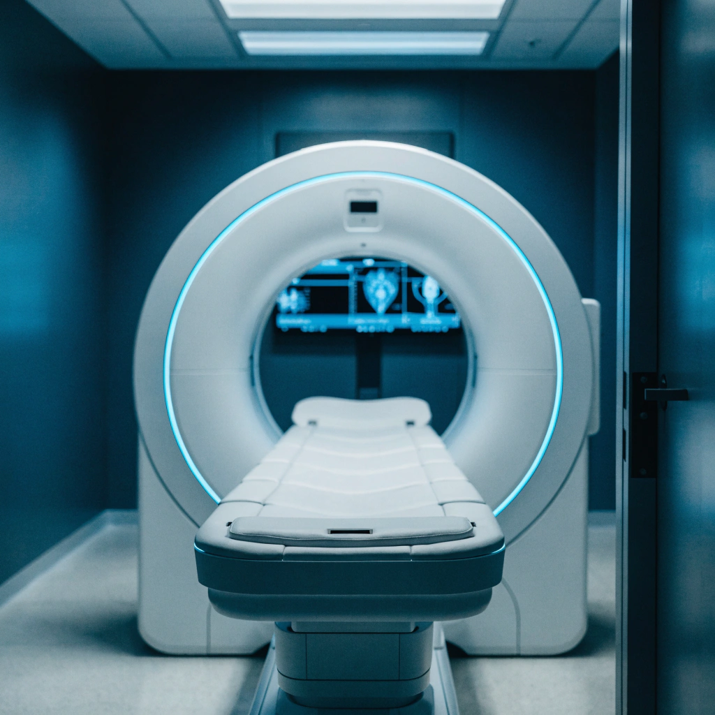 3T high-definition MRI scanner in a modern imaging suite at Midwest Imaging Center, Chicago